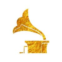 Hand gezeichnet Grammophon Symbol im Gold vereiteln Textur Vektor Illustration
