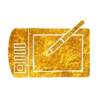 hand dragen teckning läsplatta ikon i guld folie textur vektor illustration