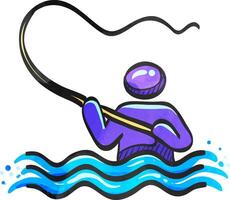 Angeln Symbol im Farbe Zeichnung. Sport Freizeit Wasser Meer Reisser See fliegen vektor