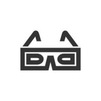 3d Brille Symbol im dick Gliederung Stil. schwarz und Weiß einfarbig Vektor Illustration.