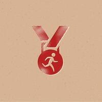 sportlich Medaille Halbton Stil Symbol mit Grunge Hintergrund Vektor Illustration