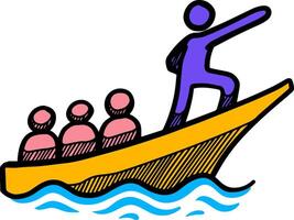 Führung Konzept Symbol Stil Männer auf Boot Farbe Vektor Illustration