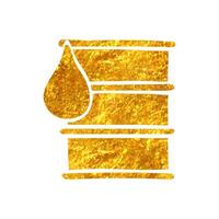 Hand gezeichnet Öl Fass Symbol im Gold vereiteln Textur Vektor Illustration