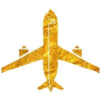 Hand gezeichnet Flugzeug Symbol im Gold vereiteln Textur Vektor Illustration
