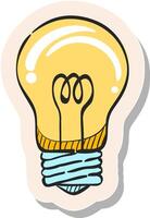 hand dragen ljus Glödlampa ikon i klistermärke stil vektor illustration
