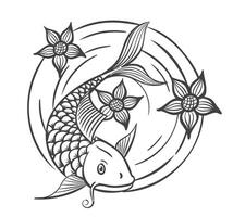 Hand gezeichnet Gekritzel skizzieren Koi Fisch mit Lotus Blumen vektor