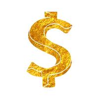 Hand gezeichnet Dollar Zeichen Symbol im Gold vereiteln Textur Vektor Illustration