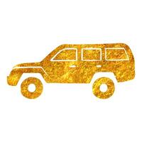 hand dragen militär fordon ikon i guld folie textur vektor illustration