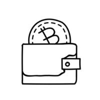 Bitcoin Kryptowährung Brieftasche Konzept Symbol. Hand gezeichnet Vektor Illustration. editierbar Linie Schlaganfall.