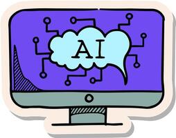 hand dragen artificiell intelligens begrepp ikon i klistermärke stil vektor illustration