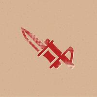 bajonett kniv halvton stil ikon med grunge bakgrund vektor illustration