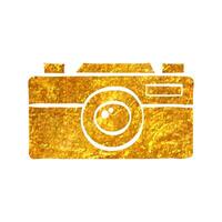 Hand gezeichnet Angebot Finder Kamera Symbol im Gold vereiteln Textur Vektor Illustration