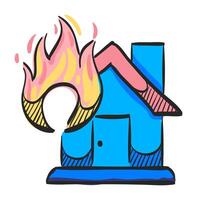 Haus Feuer Symbol im Hand gezeichnet Farbe Vektor Illustration
