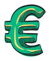 euro valuta symbol ikon i hand dragen Färg vektor illustration