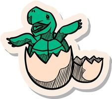 hand dragen klistermärke stil sköldpadda skuggning ikon vektor illustration