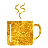 Hand gezeichnet Kaffee Tasse Symbol im Gold vereiteln Textur Vektor Illustration