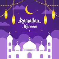 islamisch Ramadan Feier Platz Vorlage Poster Design mit Moschee, und Laternen. Ramadan Hintergrund Vektor Abbildungen