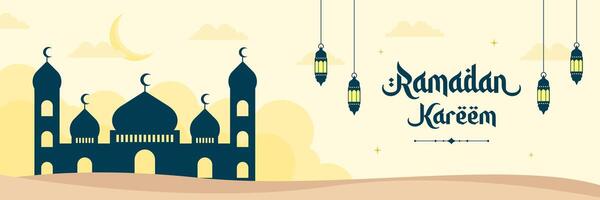 islamisch Schöne Grüße Ramadan karem. Vorlage Banner Hintergrund Design mit Moschee und Laternen. Ramadan Vektor Abbildungen