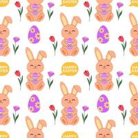 söt påsk kanin med blommor. vår blommig sömlös mönster, bakgrund, bakgrund, digital och omslag papper. vektor