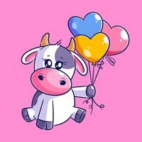 süß Kuh Tragen ein Herz geformt Ballon vektor
