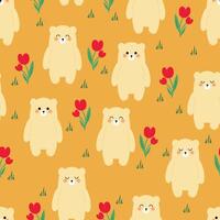 sömlös mönster med söt tecknad serie björnar, och röd blommor för tyg grafik, textilier, gåva omslag papper. barns färgrik vektor, platt stil vektor