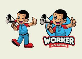 Karikatur von Vorarbeiter Arbeiter Maskottchen Logo Design vektor