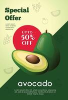 Flyer Besondere Angebot zum Avocado Obst Produkt. Obst Beförderung Flyer vektor