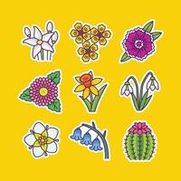 Aufkleber Blumen- Symbol einstellen Sammlung Design vektor