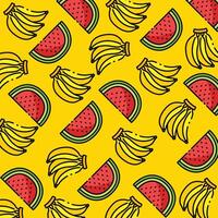 Banane und Wassermelone Muster Design oder Hintergrund vektor