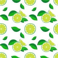 nahtlos Muster von frisch geschnitten Zitronen und Grün Blätter auf Weiß Hintergrund. vektor