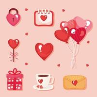 Bündel von acht Valentinstag-Set-Icons vektor