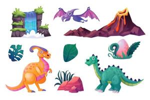 tecknad serie dinosaurie samling av element för spel vektor