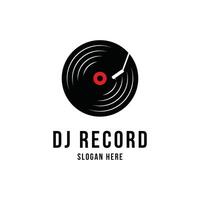 vinyl dj spela in musik logotyp design begrepp aning vektor