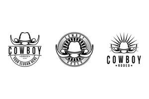 uppsättning av owboy hatt rodeo logotyp design årgång retro märka vektor