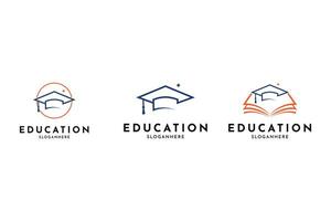 Bildung Logo Design Vektor mit Toga Hut und Buch zum Schule, Studie Universität. Bildung Logo Design einstellen Sammlung