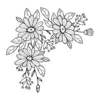 Kamille Blume Grenze. Blume Girlande im Ecke Design. schwarz und Weiß Blume skizzieren vektor