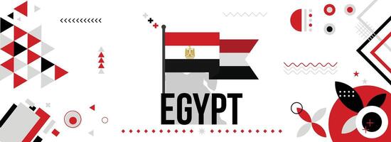 egypten nationell eller oberoende dag baner för Land firande. flagga och Karta av egypten med Uppfostrad nävar. modern retro design med typorgaphy abstrakt geometrisk ikoner. vektor illustration.