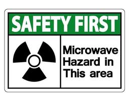 Sicherheit zuerst Mikrowellen-Gefahrenzeichen auf weißem Hintergrund vektor