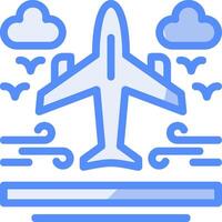 flygplan linje fylld blå ikon vektor