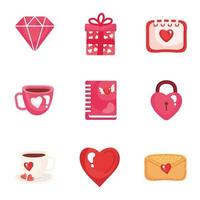 Bündel von neun Valentinstag-Set-Icons vektor