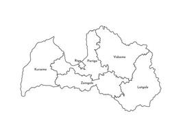 Vektor isoliert Illustration von vereinfacht administrative Karte von Lettland. Grenzen und Namen von das Regionen. schwarz Linie Silhouetten.