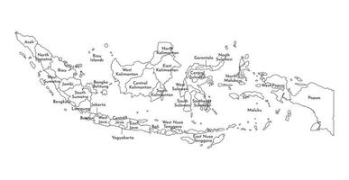 vektor isolerat illustration av förenklad administrativ Karta av Indonesien. gränser och namn av de regioner. svart linje silhuetter.