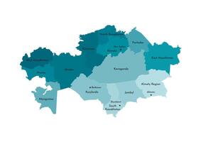 vektor isolerat illustration av förenklad administrativ Karta av Kazakstan. gränser och namn av de regioner. färgrik blå kaki silhuetter