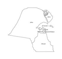 Vektor isoliert Illustration von vereinfacht administrative Karte von Kuwait. Grenzen von das Gouvernements. schwarz Linie Silhouetten