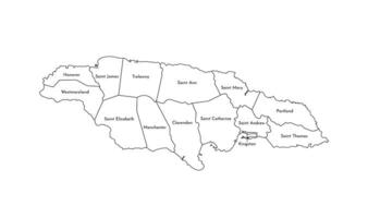 Vektor isoliert Illustration von vereinfacht administrative Karte von Jamaika. Grenzen und Namen von das Pfarreien, Regionen. schwarz Linie Silhouetten.