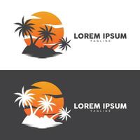 Kokosnuss Baum Logo Design Vorlage Palme Baum Silhouette Illustration Sommer- Strand Meer Pflanze vektor