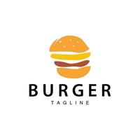 burger logotyp, vektor bröd, kött och vegetabiliska snabb mat illustration design