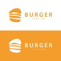 burger logotyp, vektor bröd, kött och vegetabiliska snabb mat illustration design