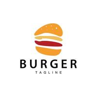 burger logotyp, vektor bröd, kött och vegetabiliska snabb mat illustration design