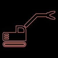 Neon- Schaluppe Gebäude Maschine zerstören Zerstörung Schnitt Messer Kran LKW rot Farbe Vektor Illustration Bild eben Stil